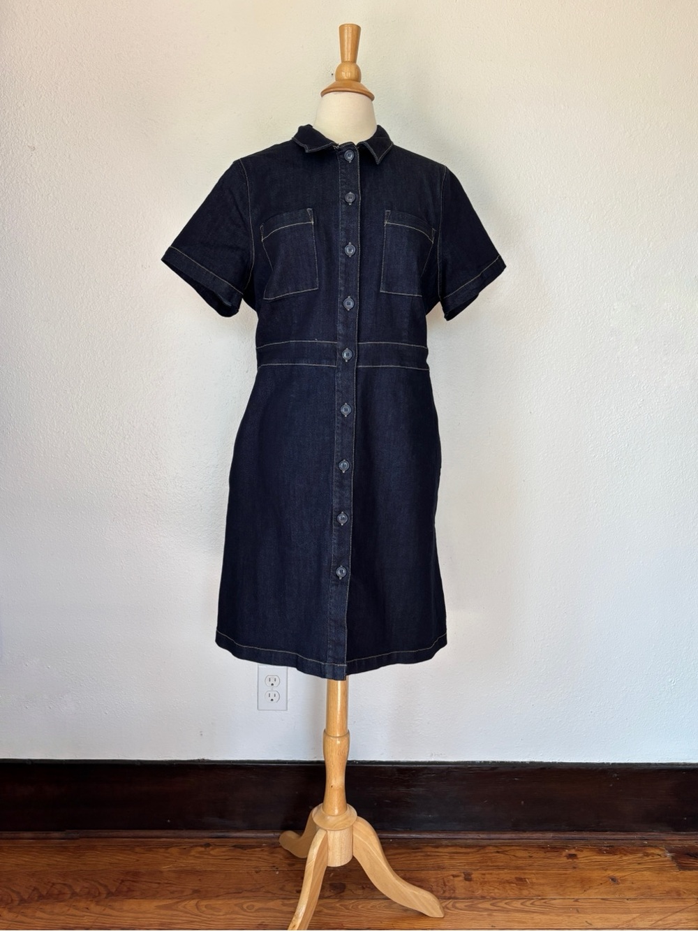 Liz Claiborne Dark Blue Button-Front Denim Short Sleeve Dress